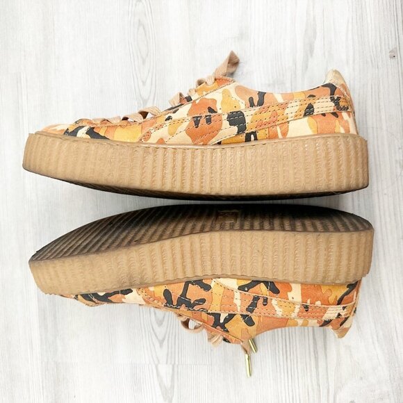 Puma & Rihanna Fenty Suede Camo Creepers Platform Sneakers Shoes Orange Size 8 - Picture 7 of 9